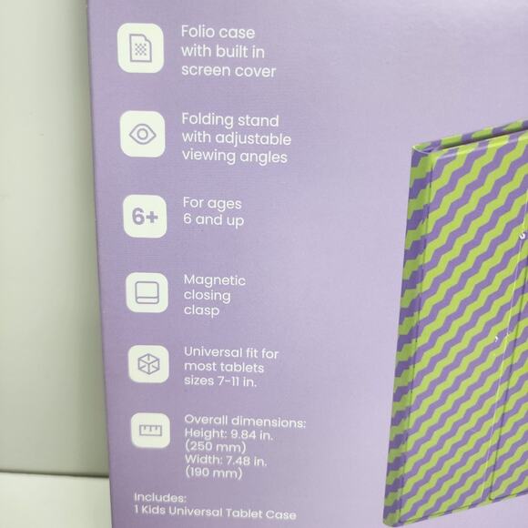 GEMS Kids Universal Purple & Green Swirls Tablet Case Adjustable View Fits 7-11" - Picture 3 of 5